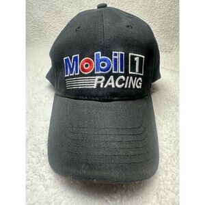 Mobile 1 Racing Base Ball Cap Hat Black With Embroidered Logo Adjustable Strap
